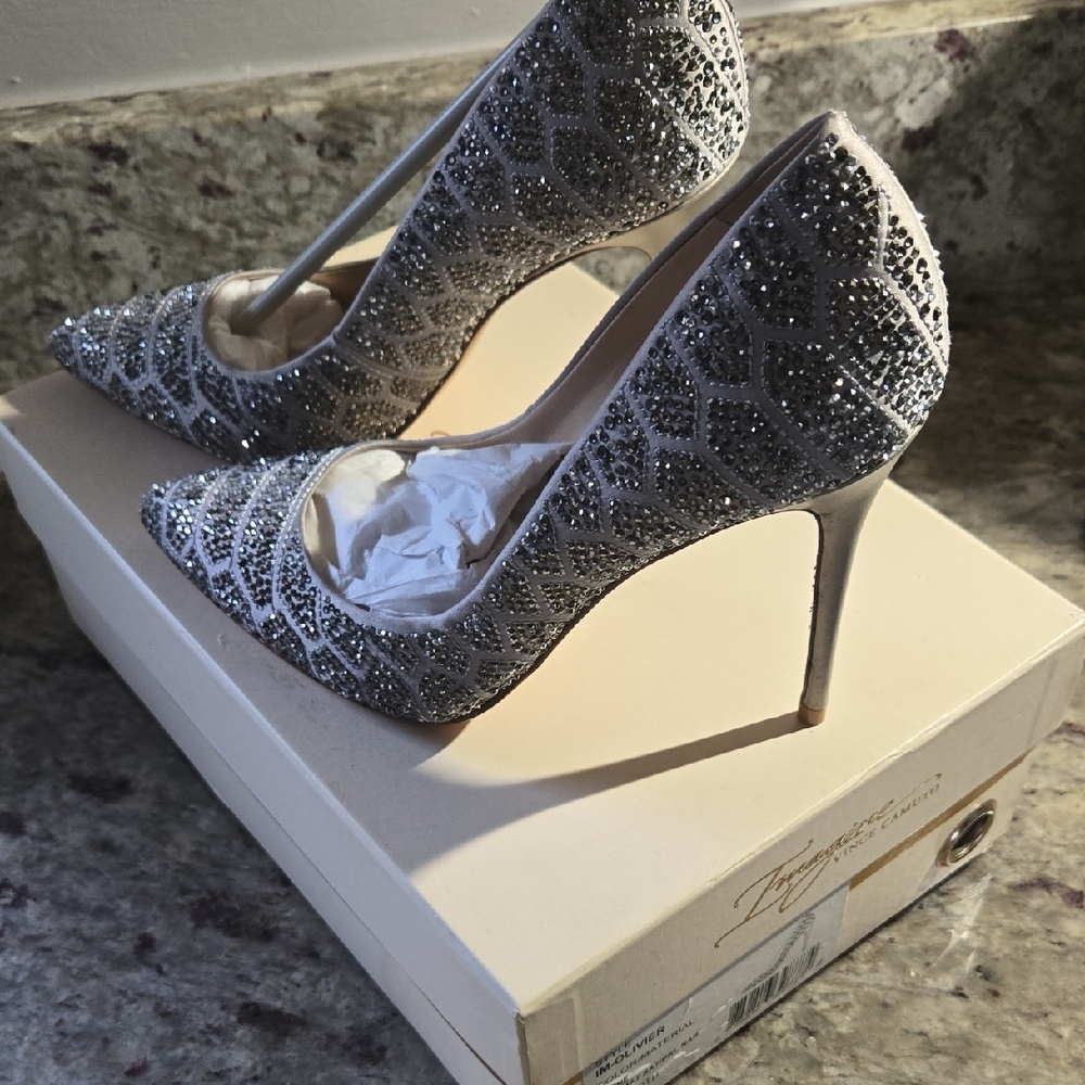 Vince Camuto Glittering Silver Heels